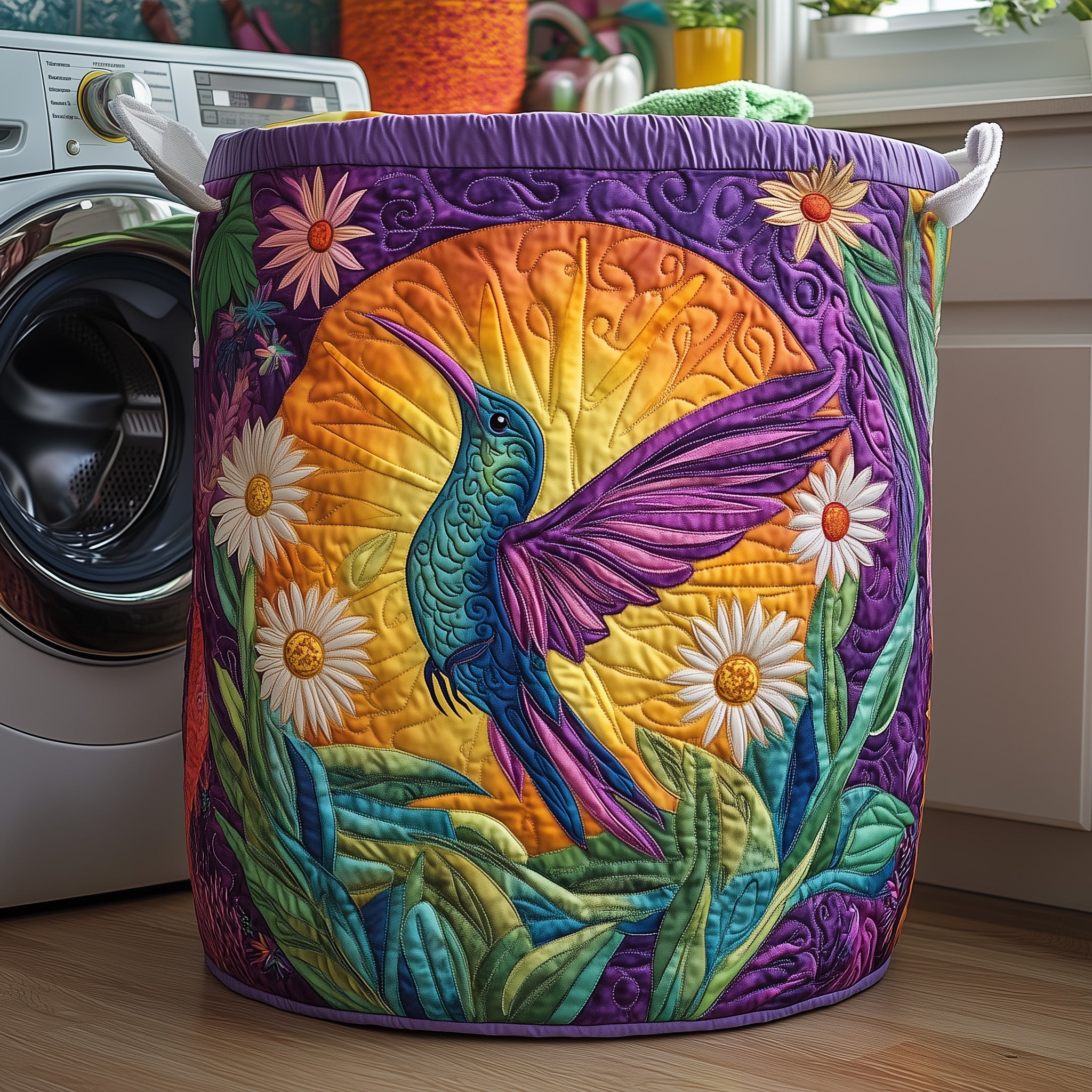 Hummingbird Quilted Laundry Basket Excellent Gift For Her
