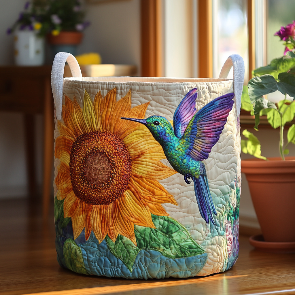Hummingbird Radiance Quilted Laundry Basket Ideal Gift For Mom