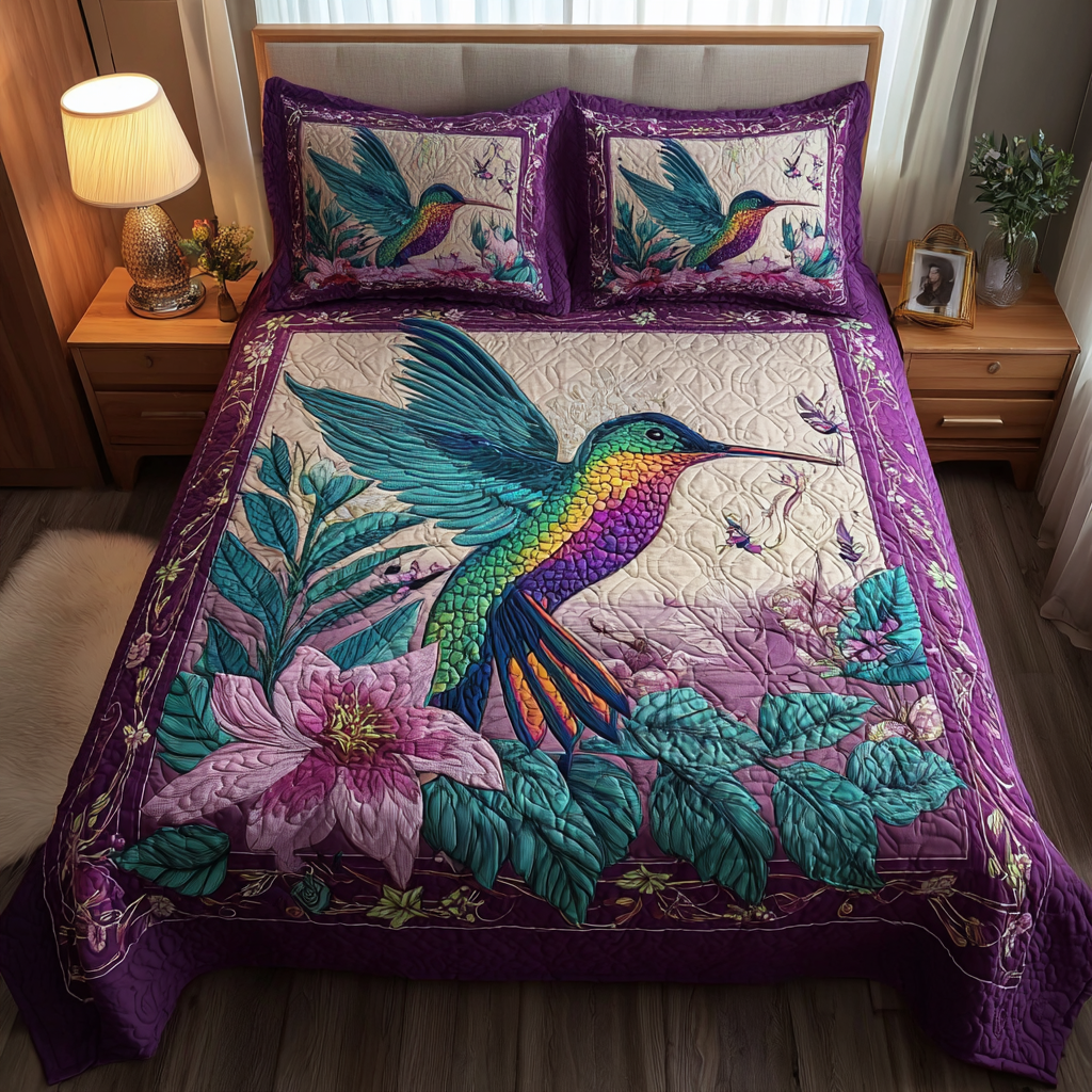 Hummingbird Rush Quilted Bedding Set Bed Room Decoration Hummingbird Themed Gifts