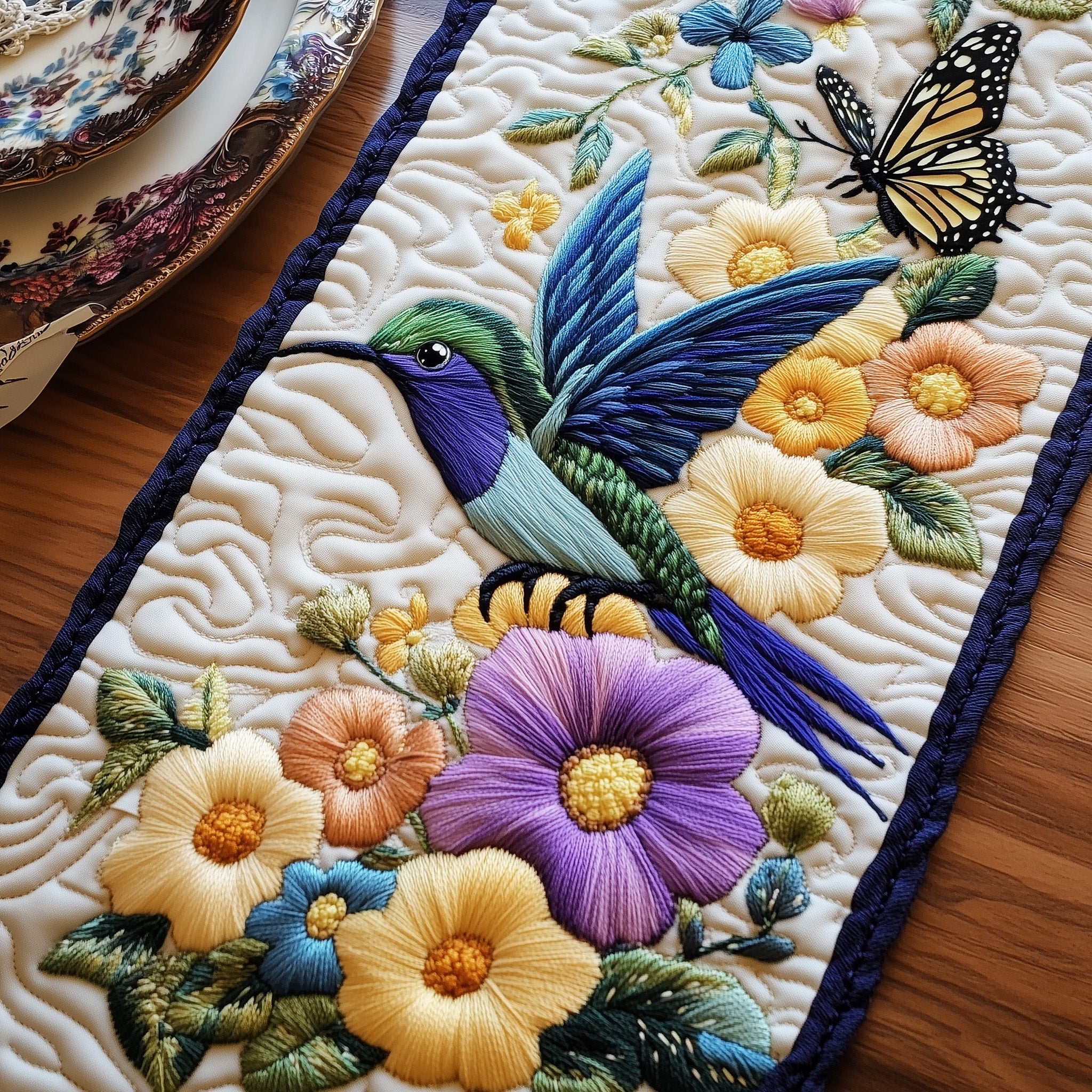 Hummingbird Springtime Quilted Table Runner Christmas Dining Table Runner