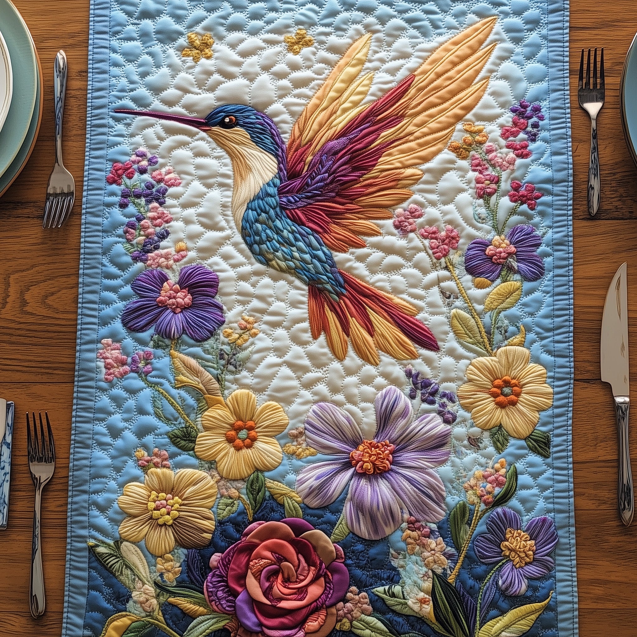Hummingbird Springtime Quilted Table Runner Christmas Table Runner for Dining Room