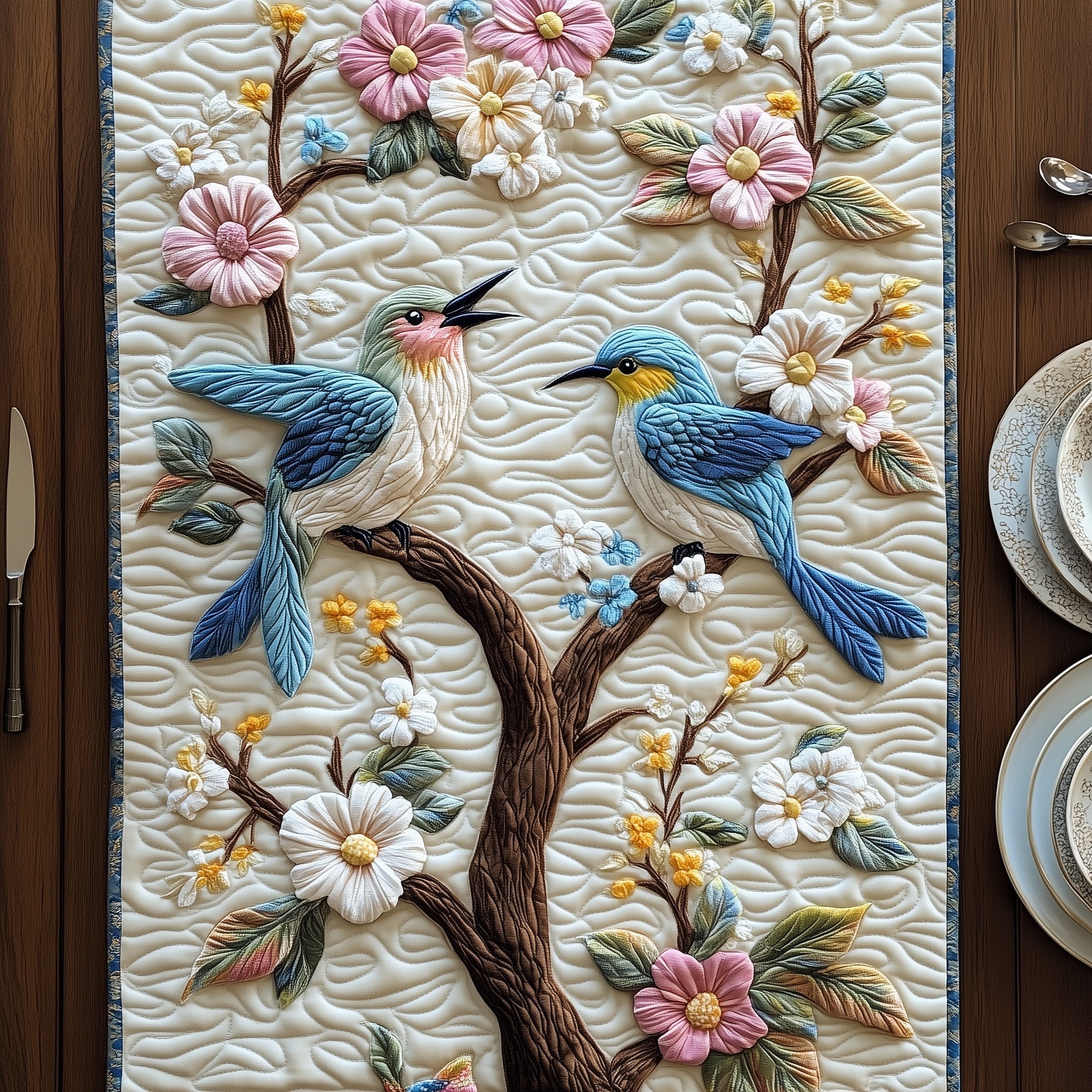 Hummingbird Springtime Quilted Table Runner Festive Christmas Dining Room Table Runner