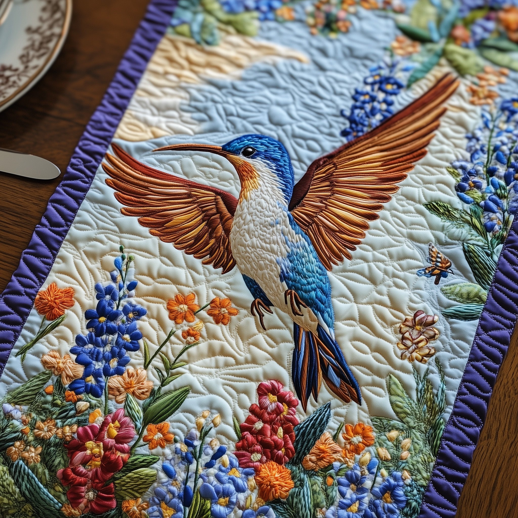 Hummingbird Springtime Quilted Table Runner Holiday Table Runner Gift Idea