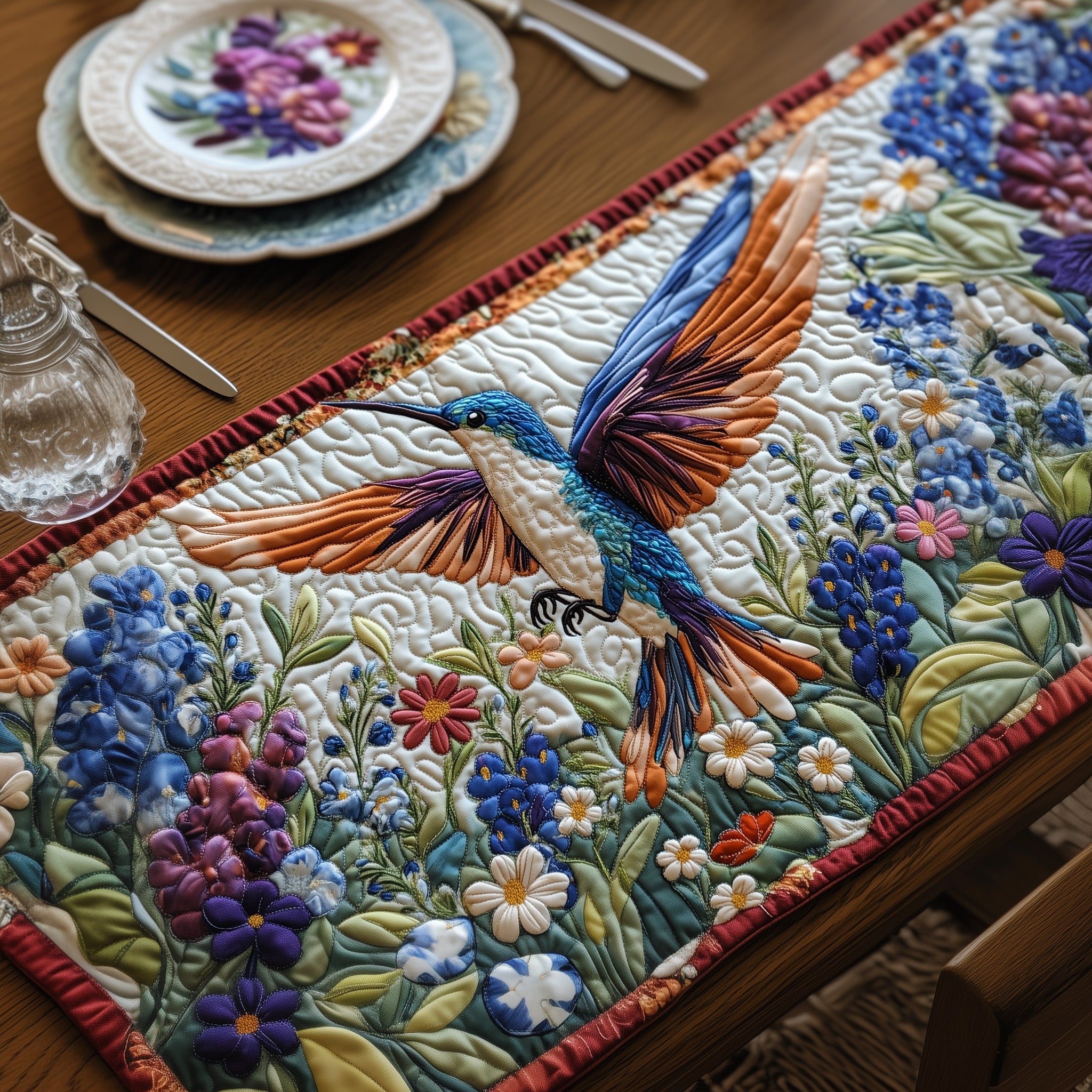 Hummingbird Springtime Serenade Quilted Table Runner Table Runner for Christmas Decor