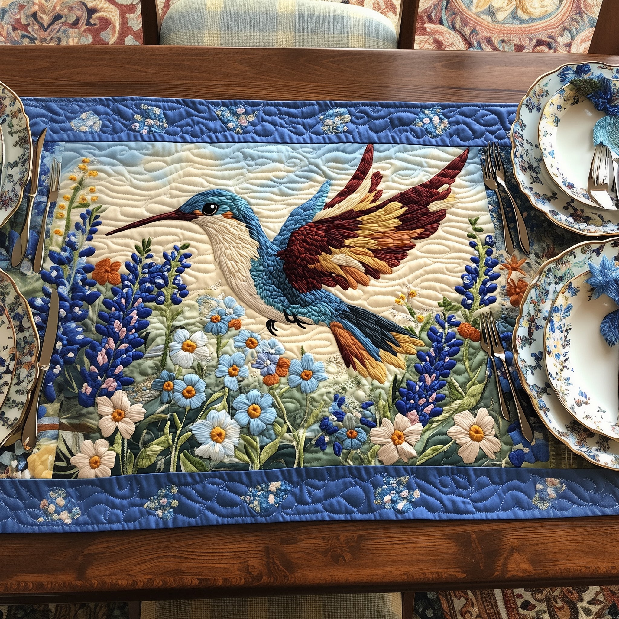 Hummingbird Springtime Serenade Quilted Table Runner Xmas Table Runner for Family Gatherings