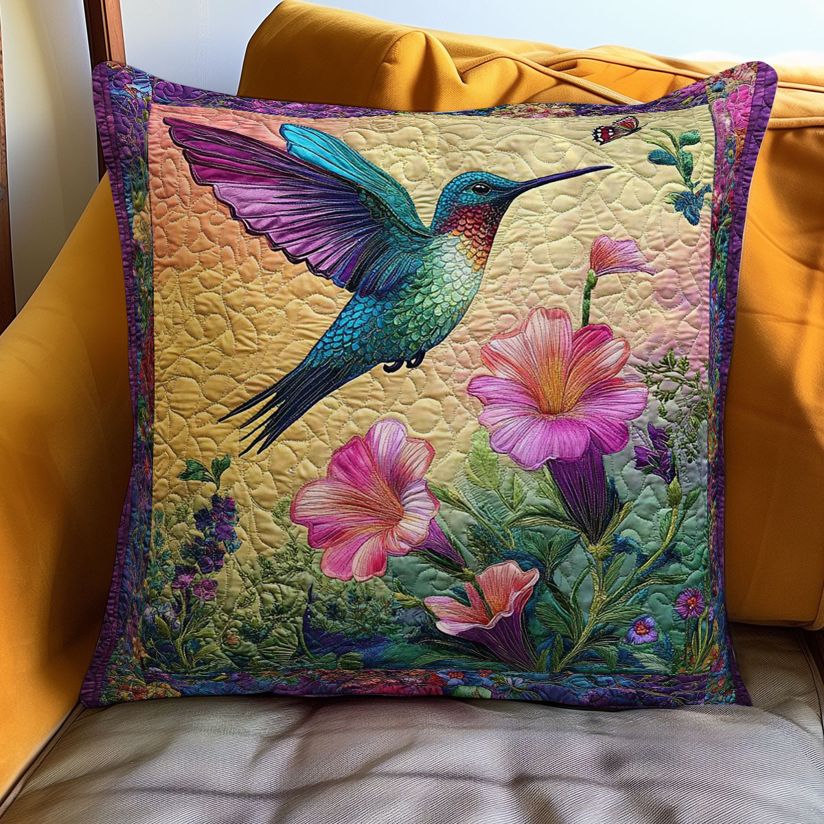 Hummingbird Symphony Quilted Pillow Case Hummingbird Themed Pillows Mummy Gifts From Daughter