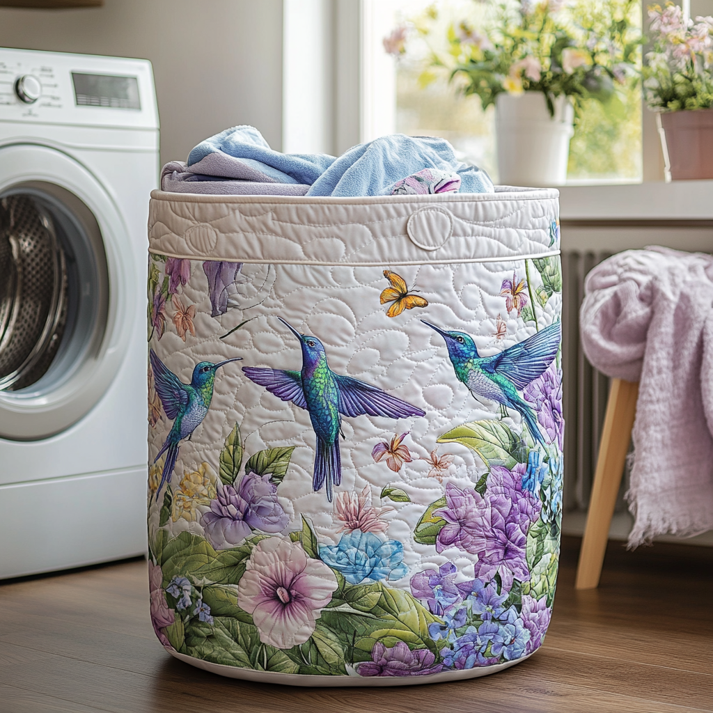 Hummingbird Whirl Quilted Laundry Basket Father's Day Merch Gift