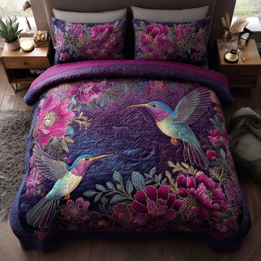 Hummingbird Whisper Quilted Bedding Set Bed Decor Unique Gifts For Hummingbird Lovers