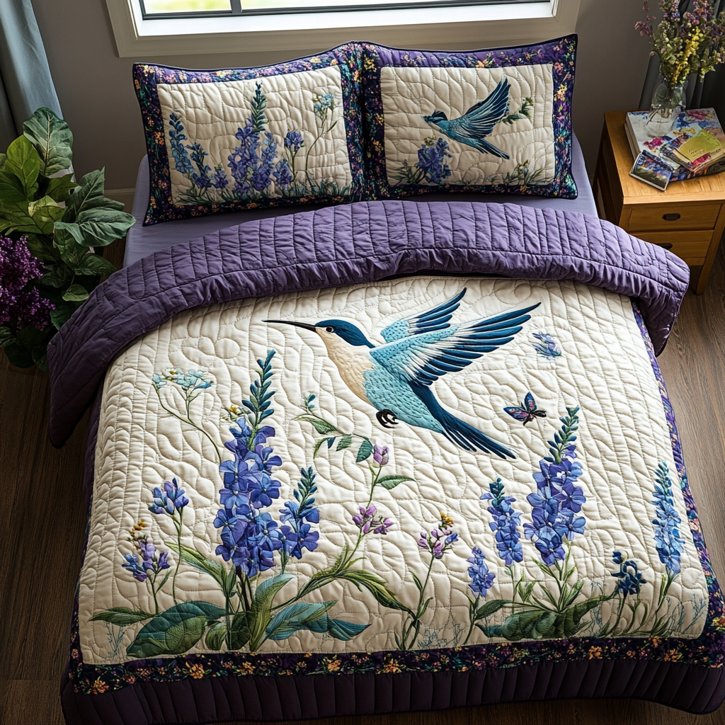 Hummingbird Whispers Quilted Bedding Set Best Bed Sheet Set Hummingbird Gifts For Mom