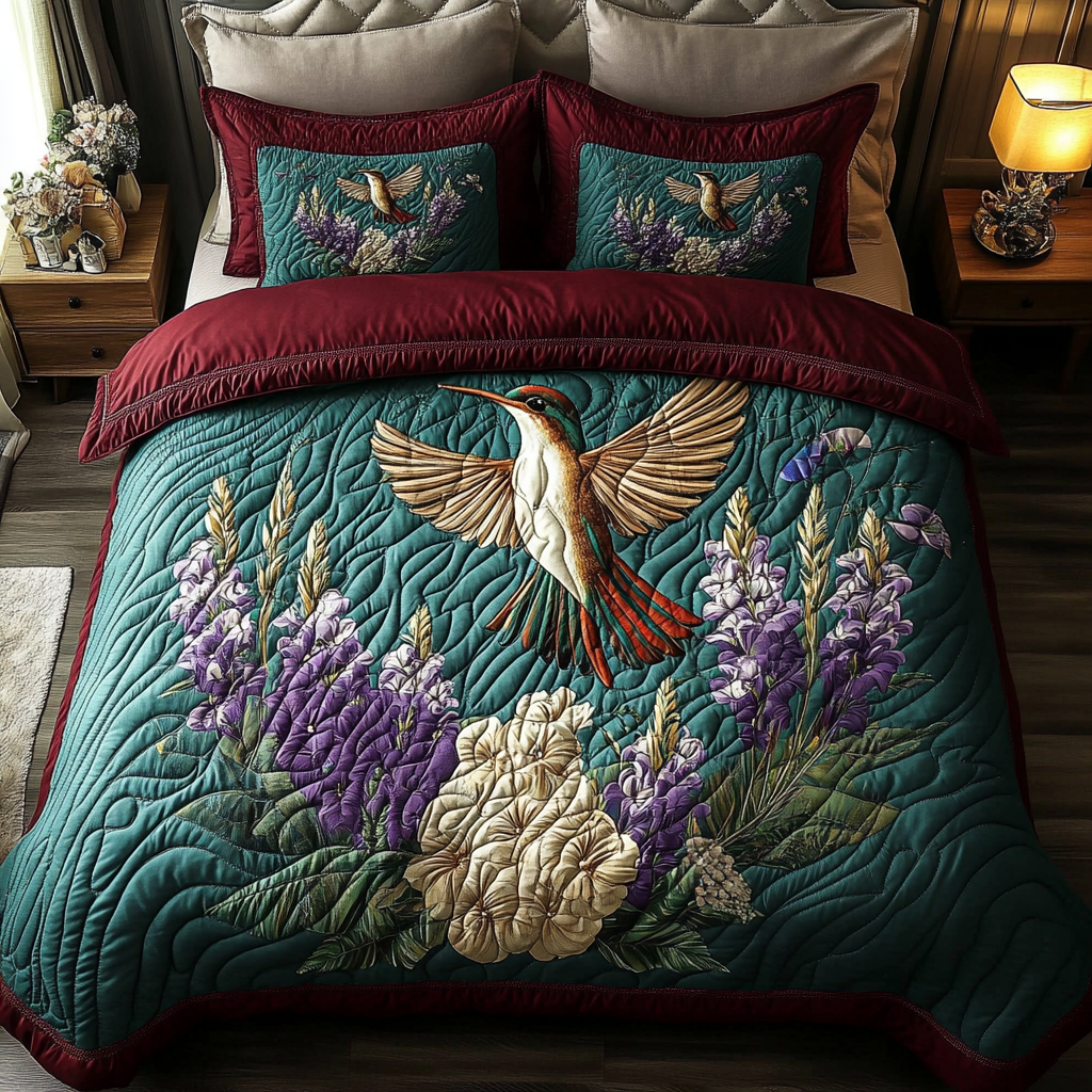 Hummingbird Whispers Quilted Bedding Set Cute Bedroom Decor Beautiful Hummingbird Gifts