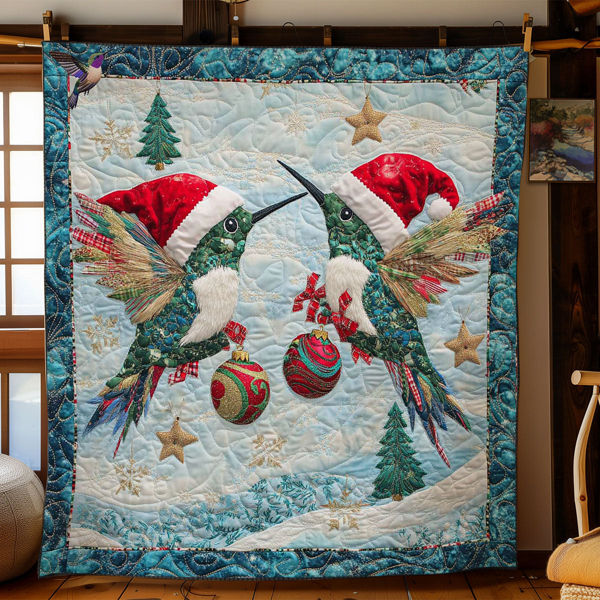 Hummingbird Wonderland Quilt Luxury Quilt Blanket with Decorative Stitching