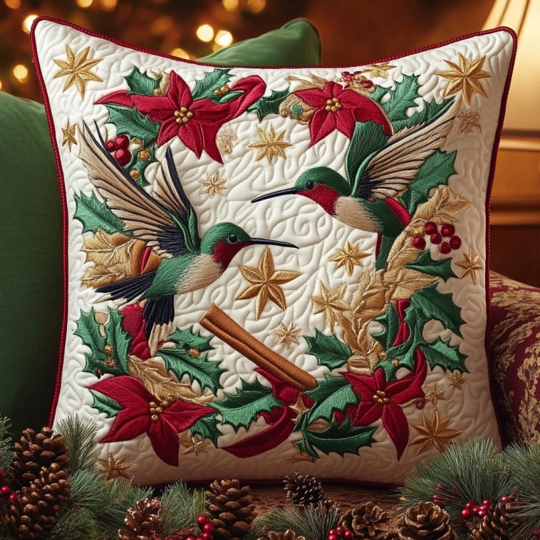 Hummingbirds In Christmas Quilt Pillow Case Warm and Comfy Pillowcase Gift for Winter Nights