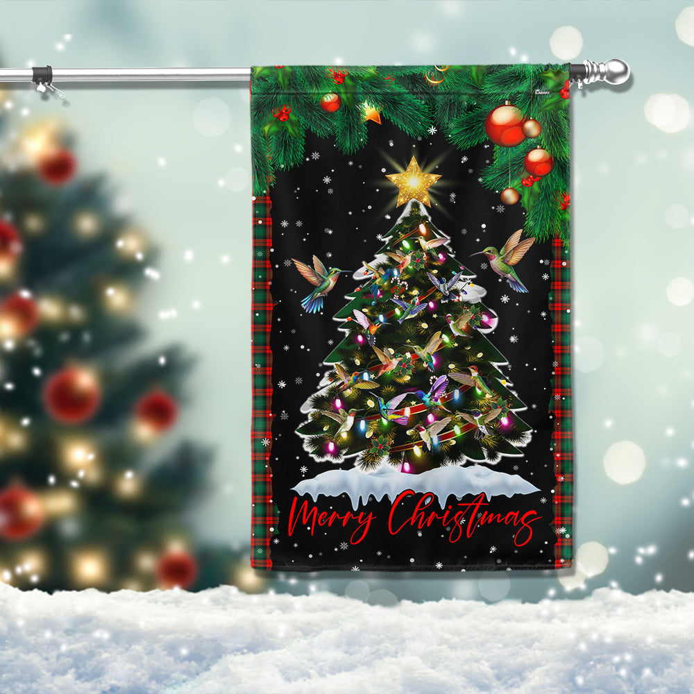 Hummingbirds Merry Christmas Tree Hummingbirds Flag