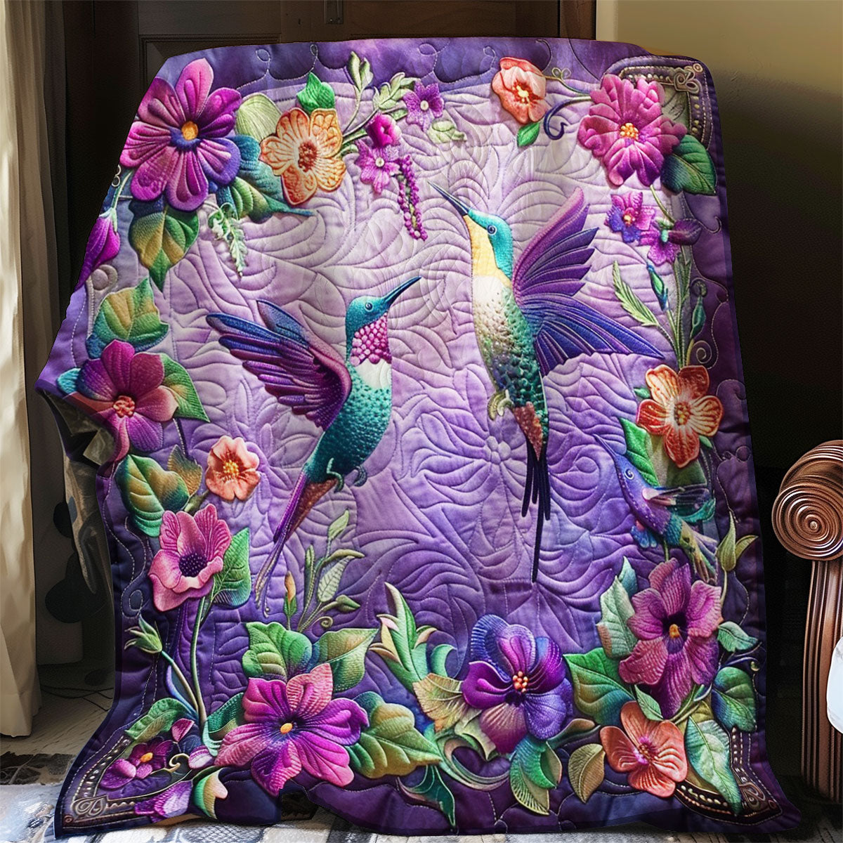 Hummingbirds Purple Quilt Blanket Sofa Throws Christmas Gifts For Husband