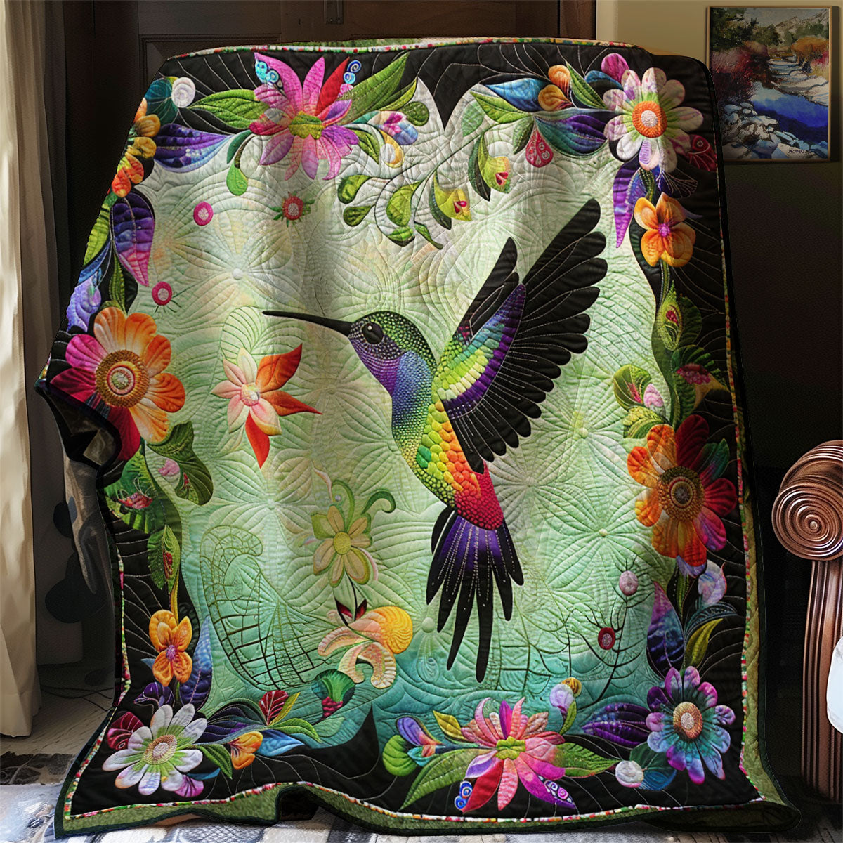 Hummingbirds Quilt Blanket King Size Blanket Best Presents For Grandmas
