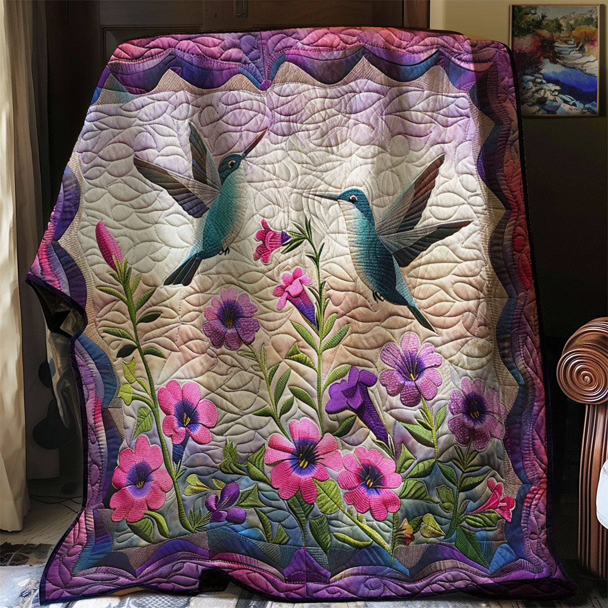 Hummingbirds Quilt Blanket Queen Size Blanket Secret Santa Gifts For Her
