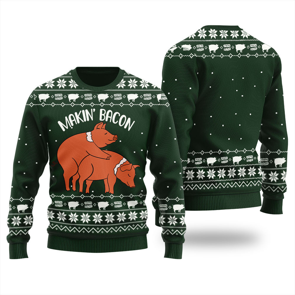 Humorous Making Bacon Mens Ugly Christmas Sweater Unique Holiday Merch Gift for Home and Family