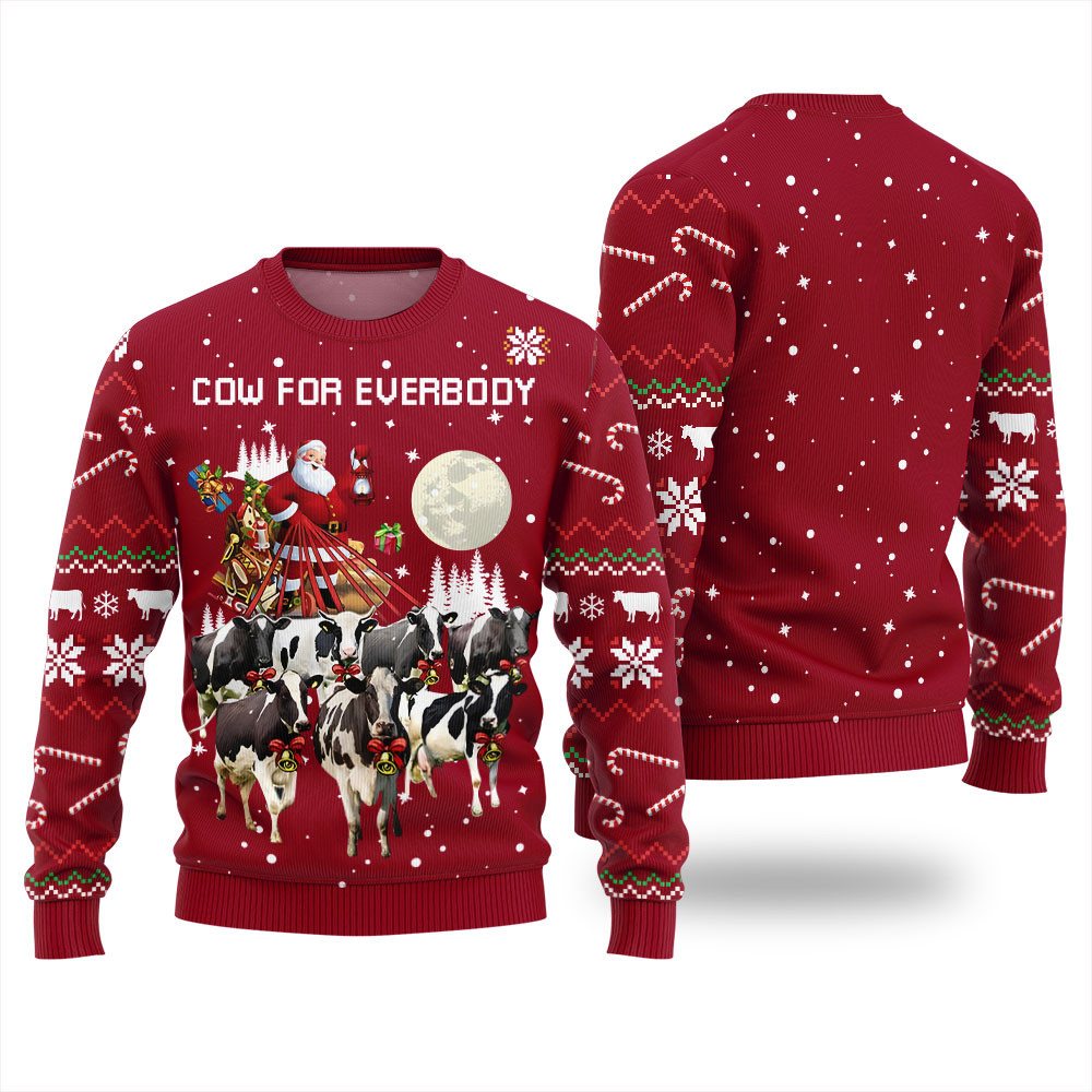 Humorous Santa Cow Ugly Sweater Red Stylish Winter Sweatshirt for Everyday Wear