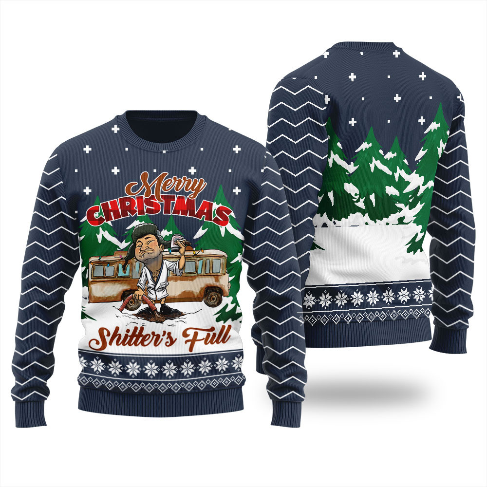 Humorous Shitters Full Mens Ugly Christmas Sweater Navy Heartwarming Christmas Gift Sweater for Him or Her