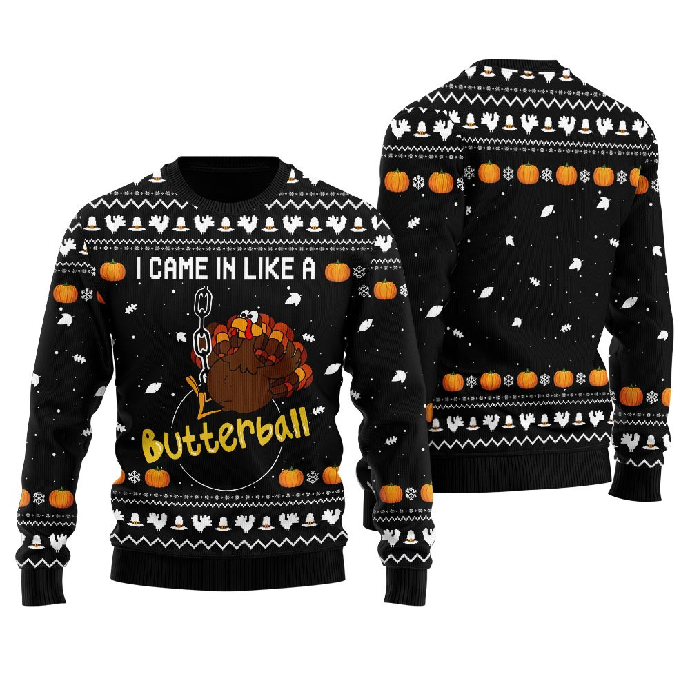Humorous Turkey Butterball Thanksgiving Ugly Sweater For Women Lovely Christmas Sweater Gift for Mom or Grandma