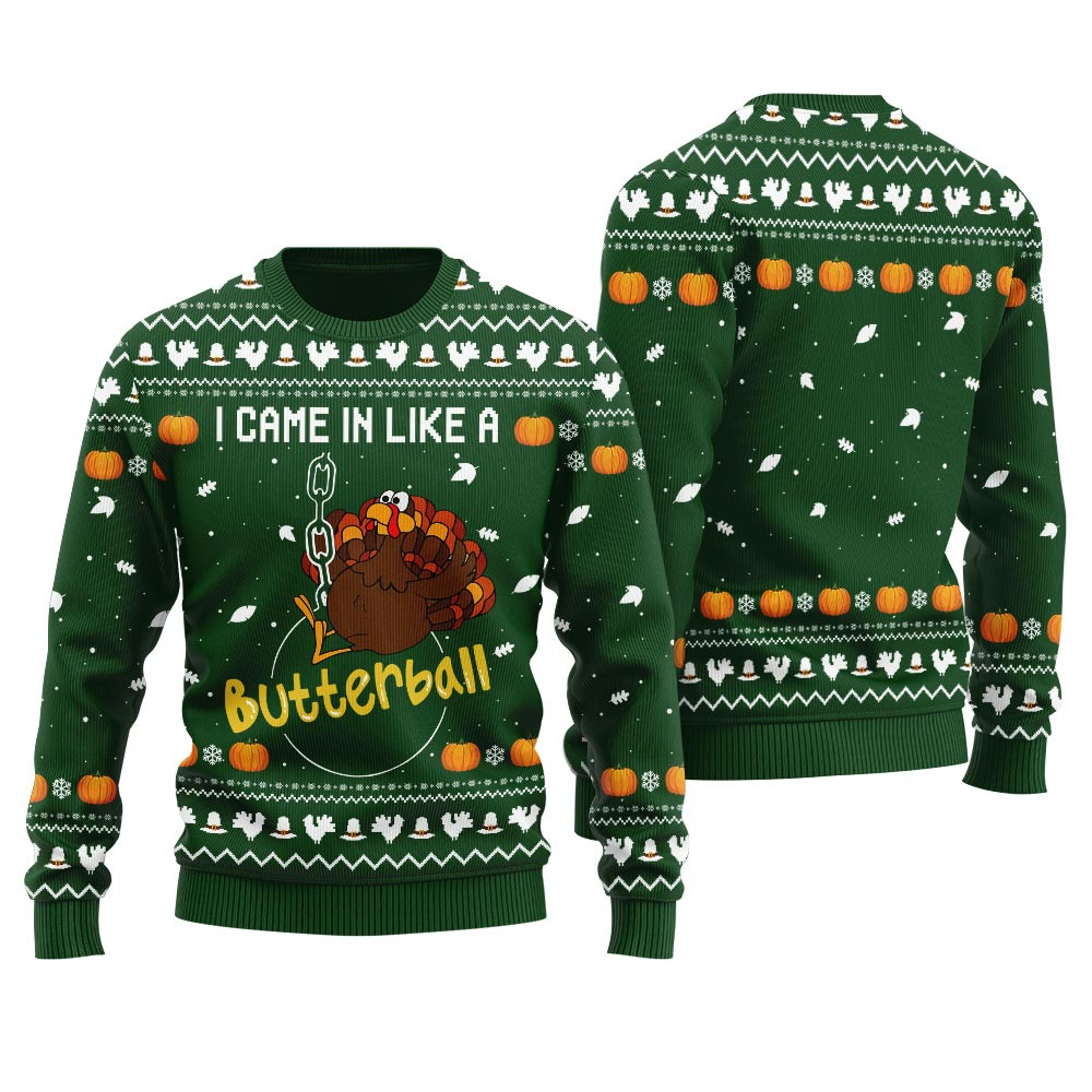 Humorous Turkey Butterball Ugly Thanksgiving Sweater Comfortable Holiday Sweater for Chilly Nights