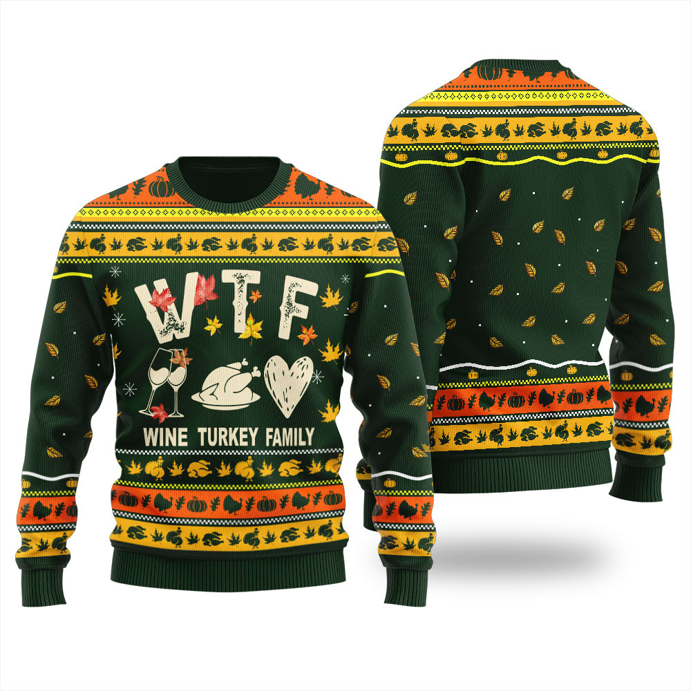 Humorous Wine Turkey Family Thanksgiving Ugly Sweater Exclusive Christmas Sweater Merch Gift Edition