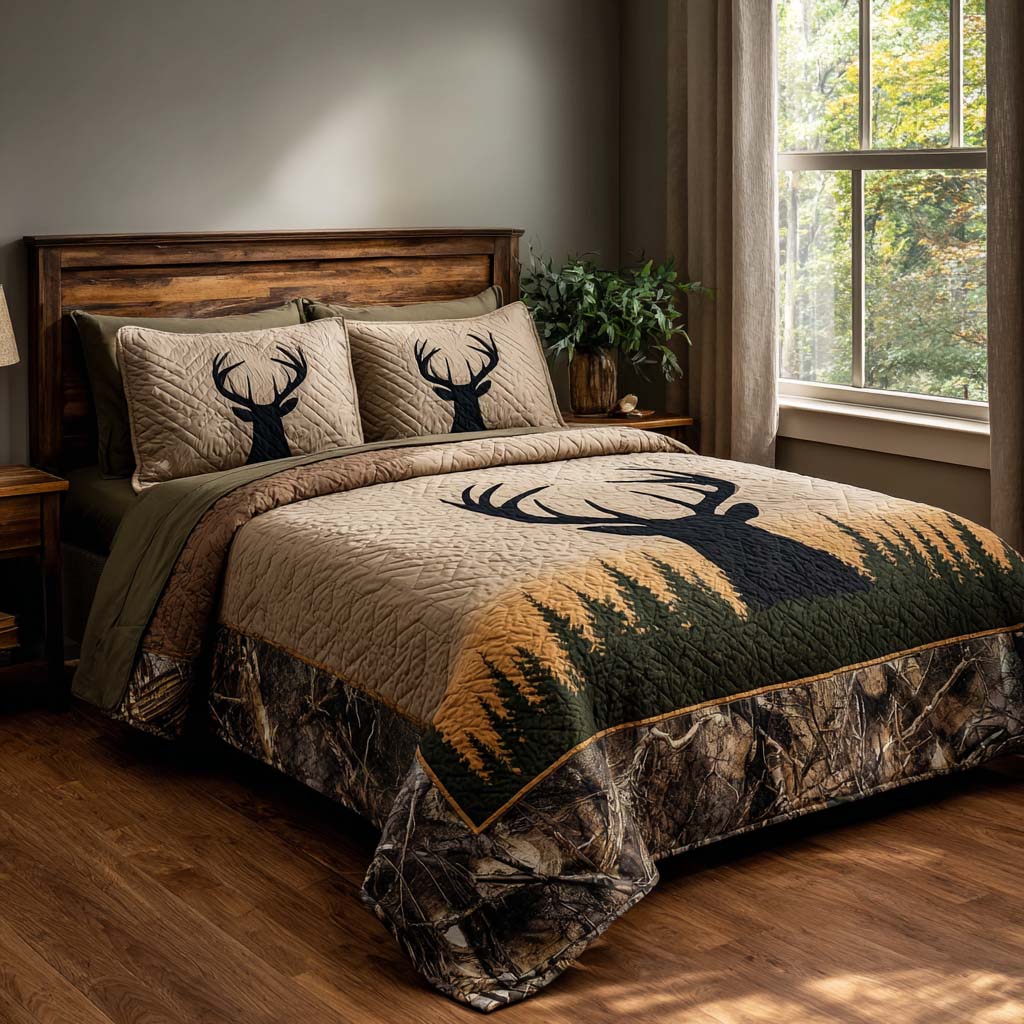 Hunter Dream Quilted Bedding Set Outdoor Hunting Bedroom Decor Best Gift For Hunters