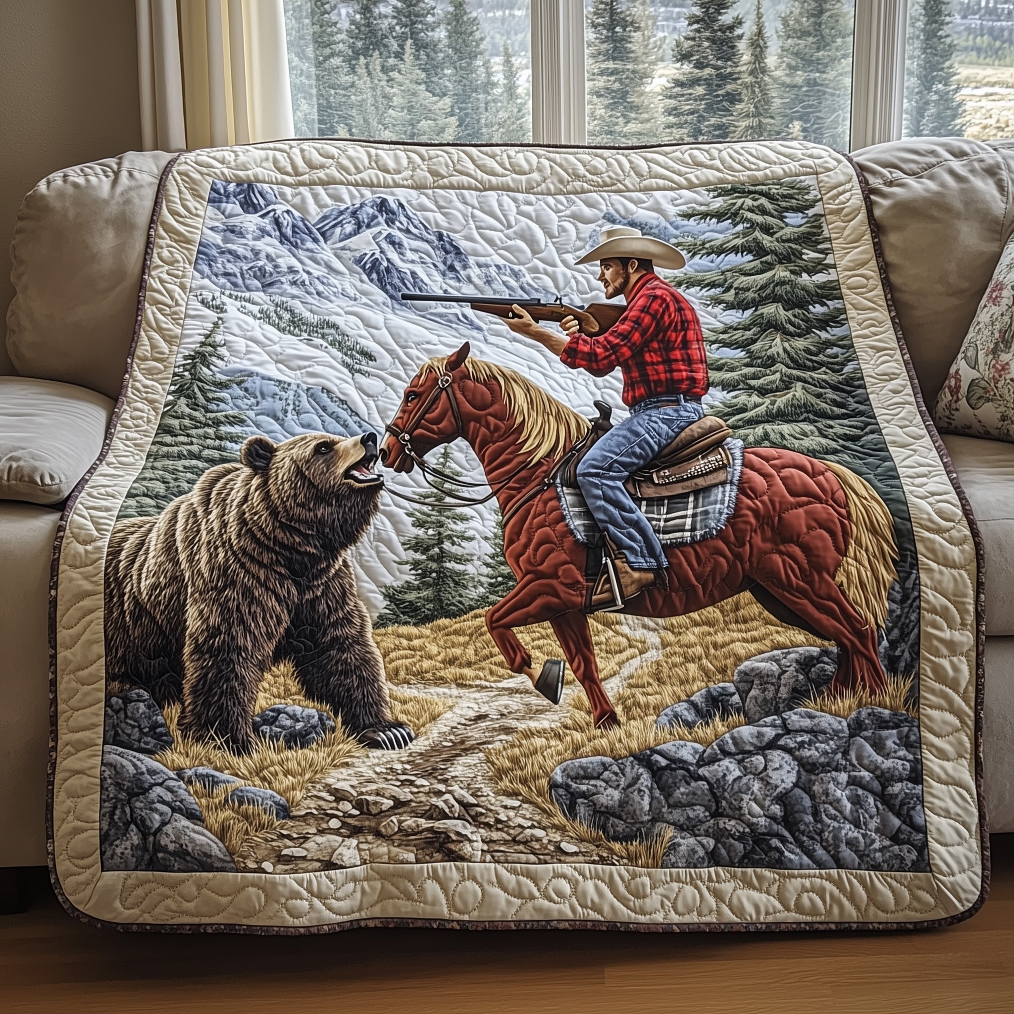 Hunting Quilted Blanket Cute Soft BlanketXmas Gift For Whole Family