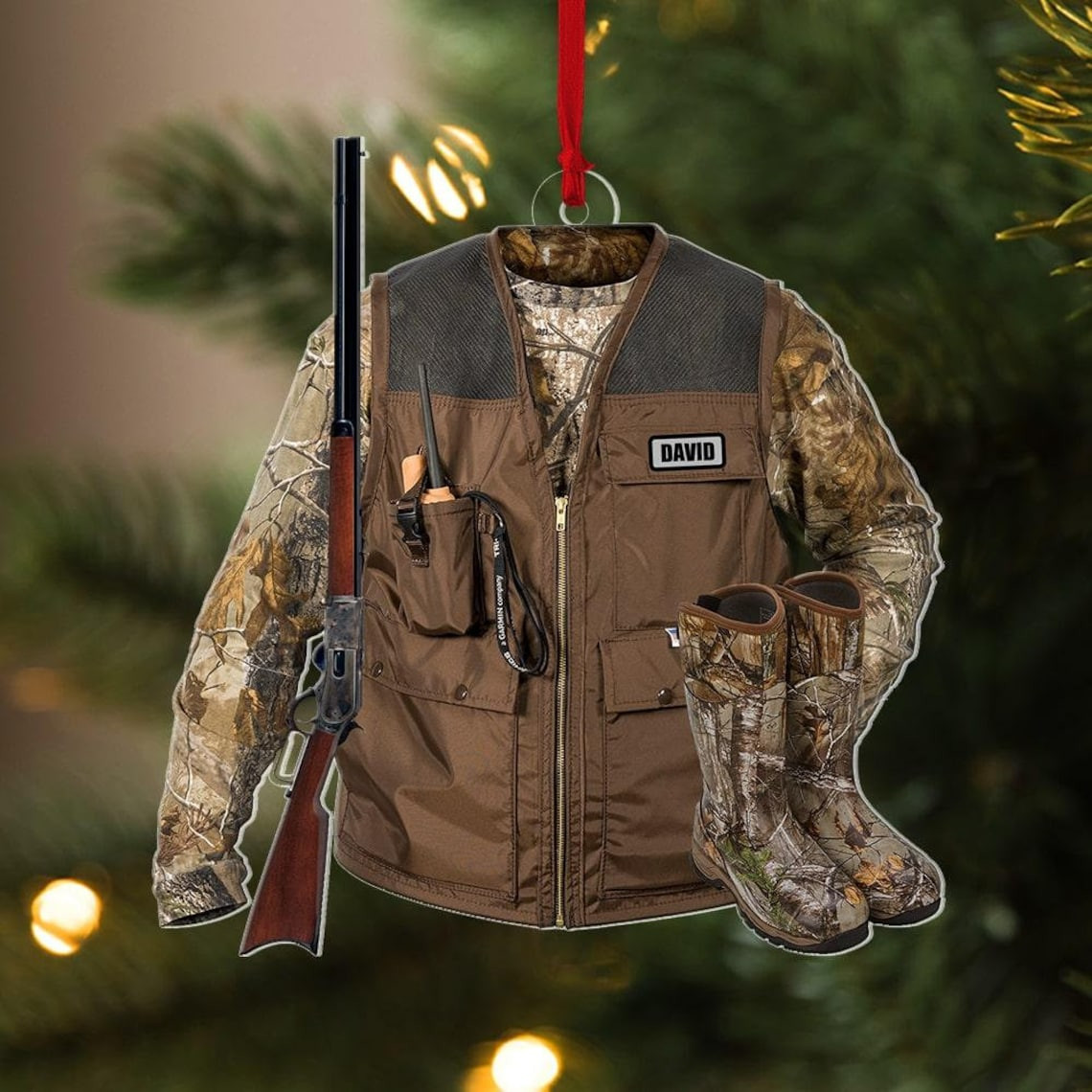 Hunting Vest Ornament Personalized Hunting Christmas Flat Ornament Custom Shaped Ornament Gift Hunting Lover Christmas Decor