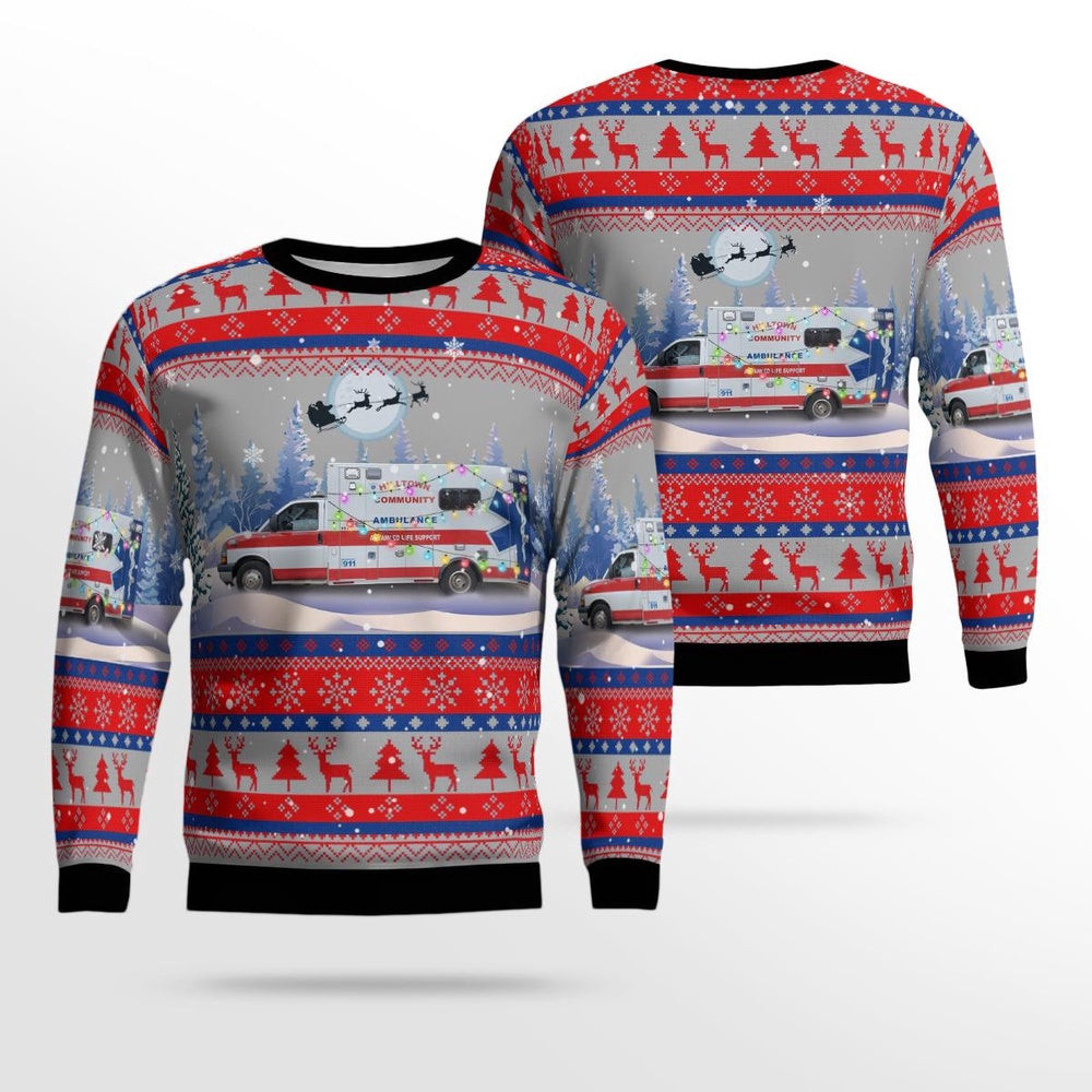 Huntington Massachusetts Hilltown Community Ambulance Association AOP Ugly Sweater Xmas Unisex Sweater Christmas Gifts For Men Women