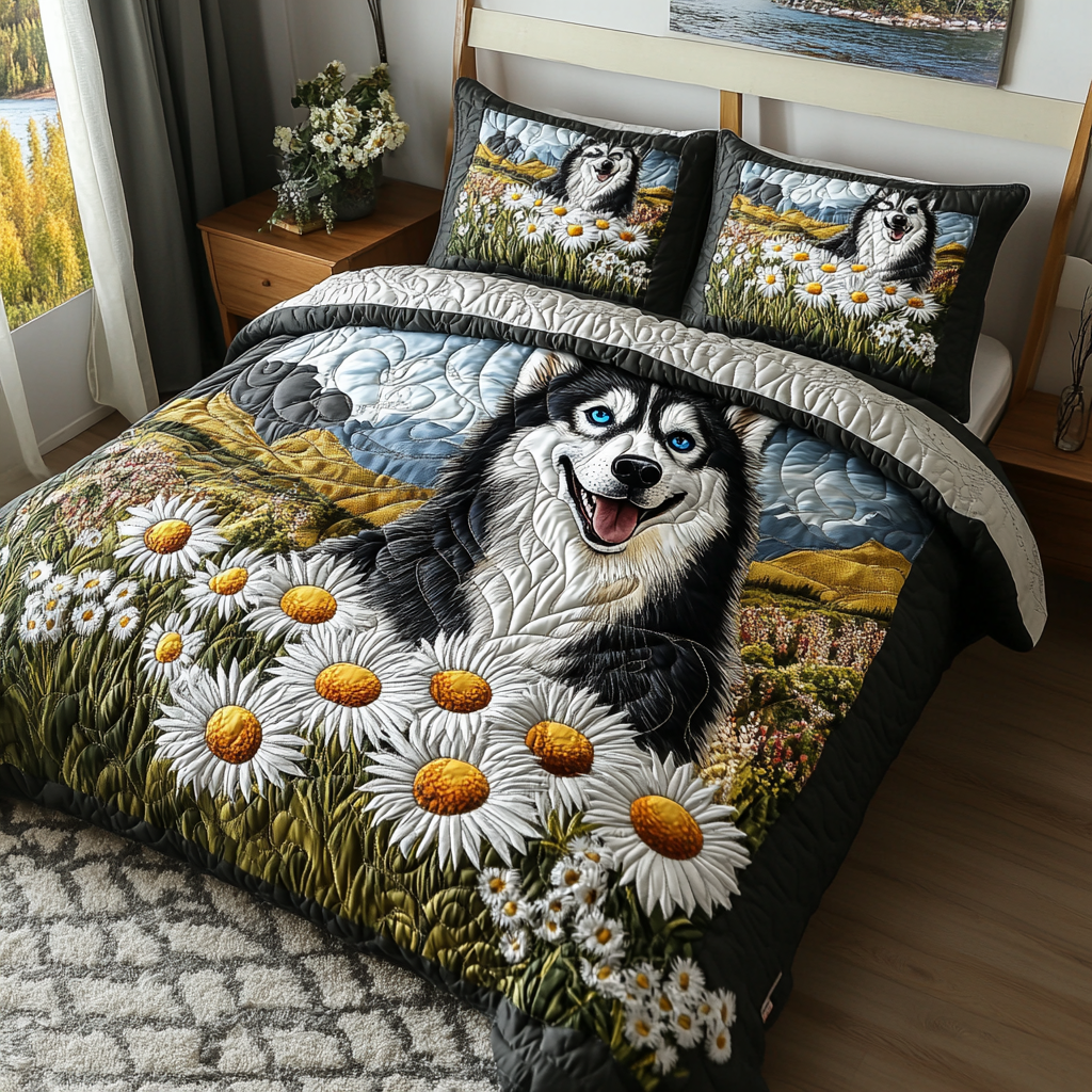 Husky Adventure Quilted Bedding Set Comfortable Microfiber Bedding Set for Everyday Use