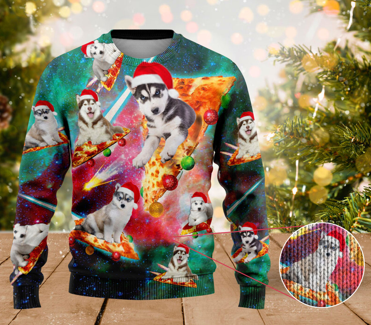 Husky Dog Pizza Ugly Sweater Women's Cute Ugly Christmas Sweater Gift Ideas For Dog Lovers