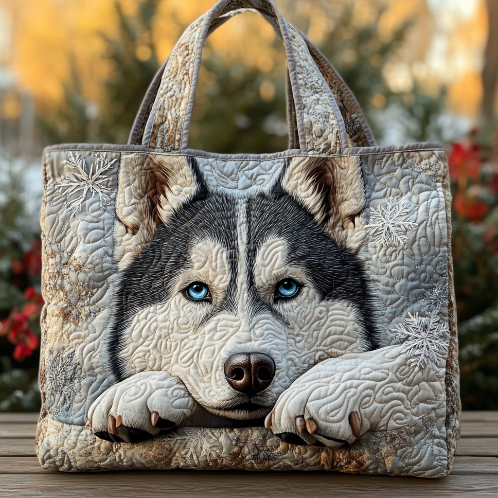 Husky Glow Quilted Tote Bag Unique Dog Presents