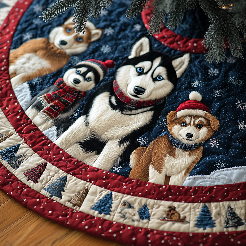 Husky Harmony Christmas Quilted Tree Skirt High-Quality Quilted Tree Skirt for Holiday Home Decor