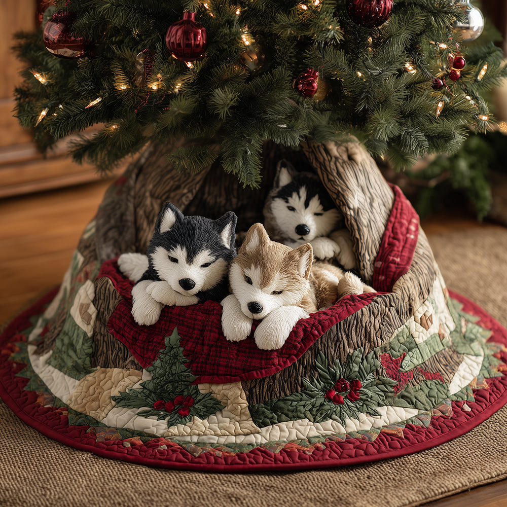 Husky Hearth Spirit Christmas Quilted Tree Skirt Holiday Home Decor Best Gifts For Husky Owners