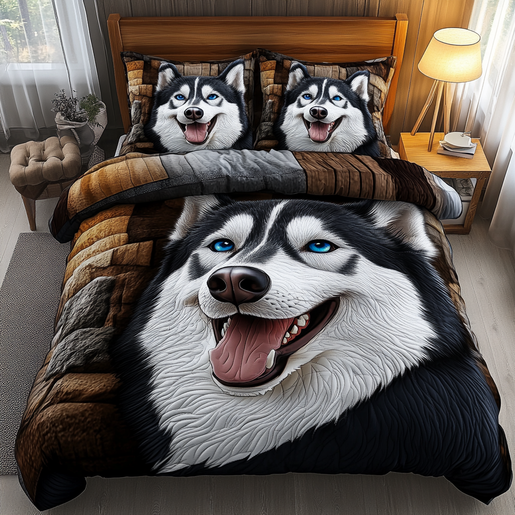 Husky Journey Quilted Bedding Set Bedroom Decorations Husky Related Gifts
