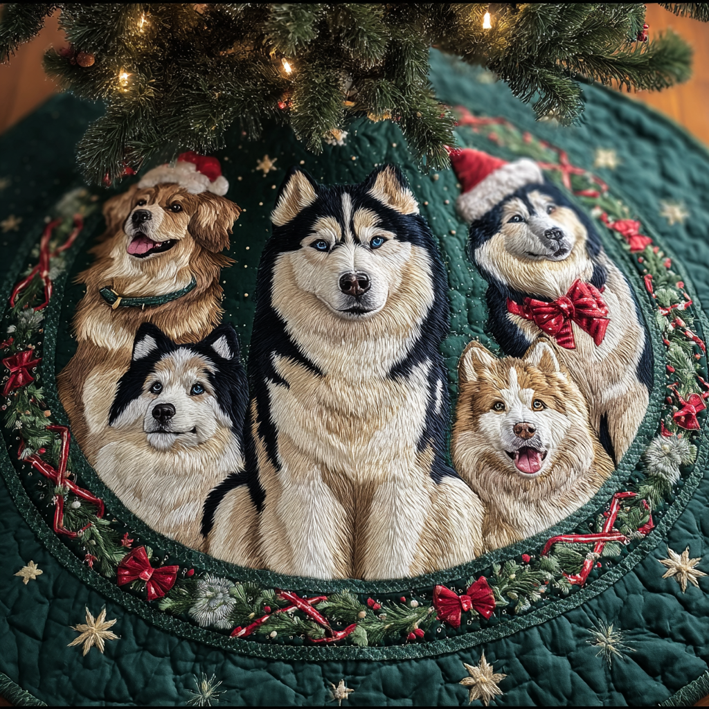 Husky Magic Christmas Quilted Tree Skirt Elegant Quilted Tree Skirt Gift for Housewarming