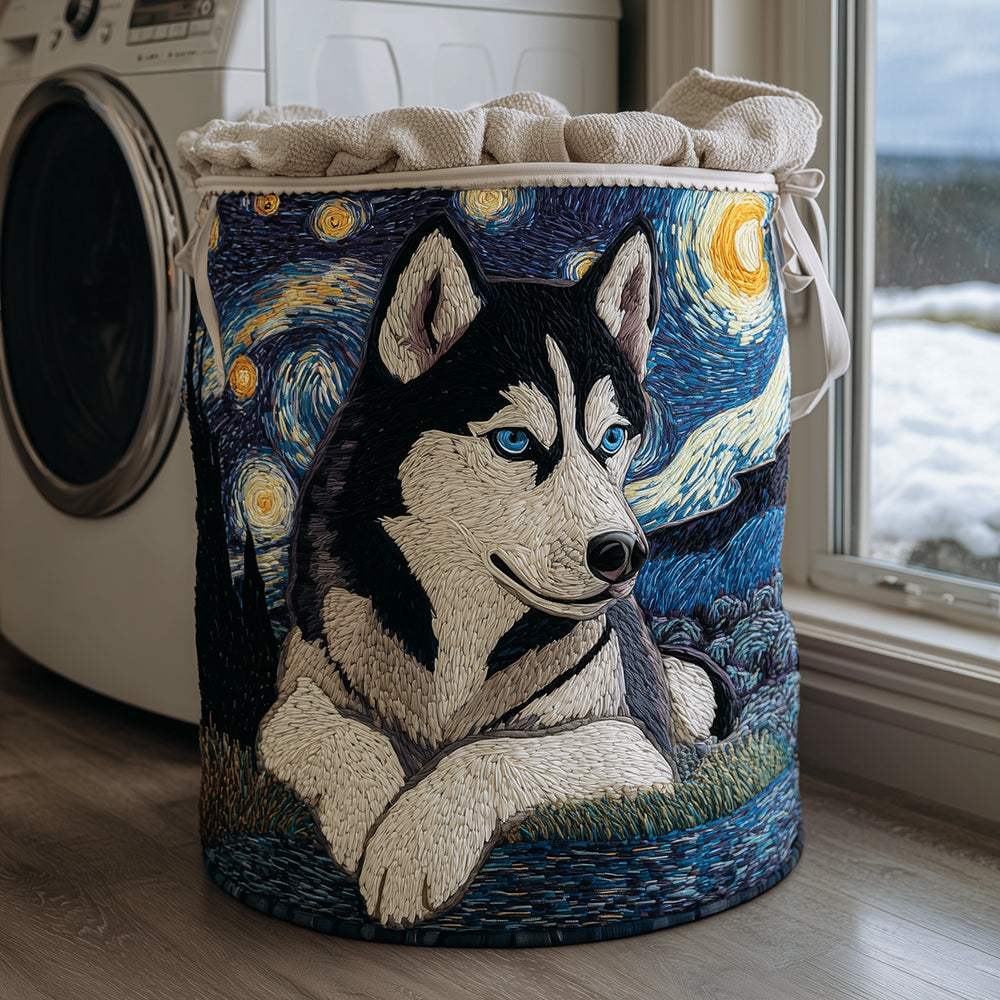 Husky Nights Quilted Laundry Basket Merch For Home And Bedroom