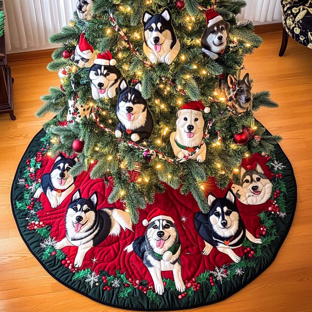 Husky Paws Christmas Quilted Tree Skirt Warm And Cozy Holiday Decor Christmas Tree Decor