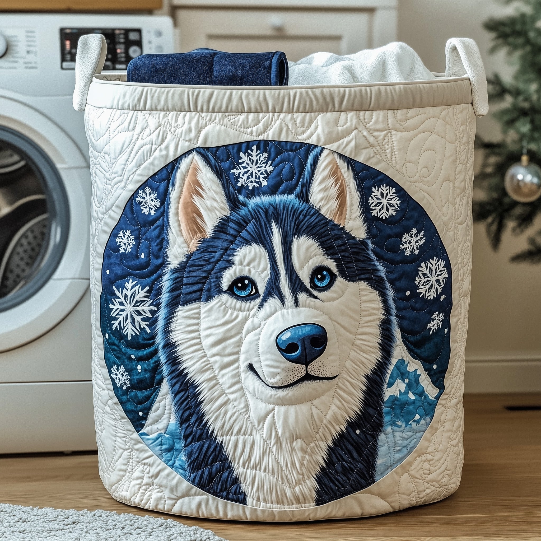 Husky Quilted Laundry Basket Gift For Dog Lover