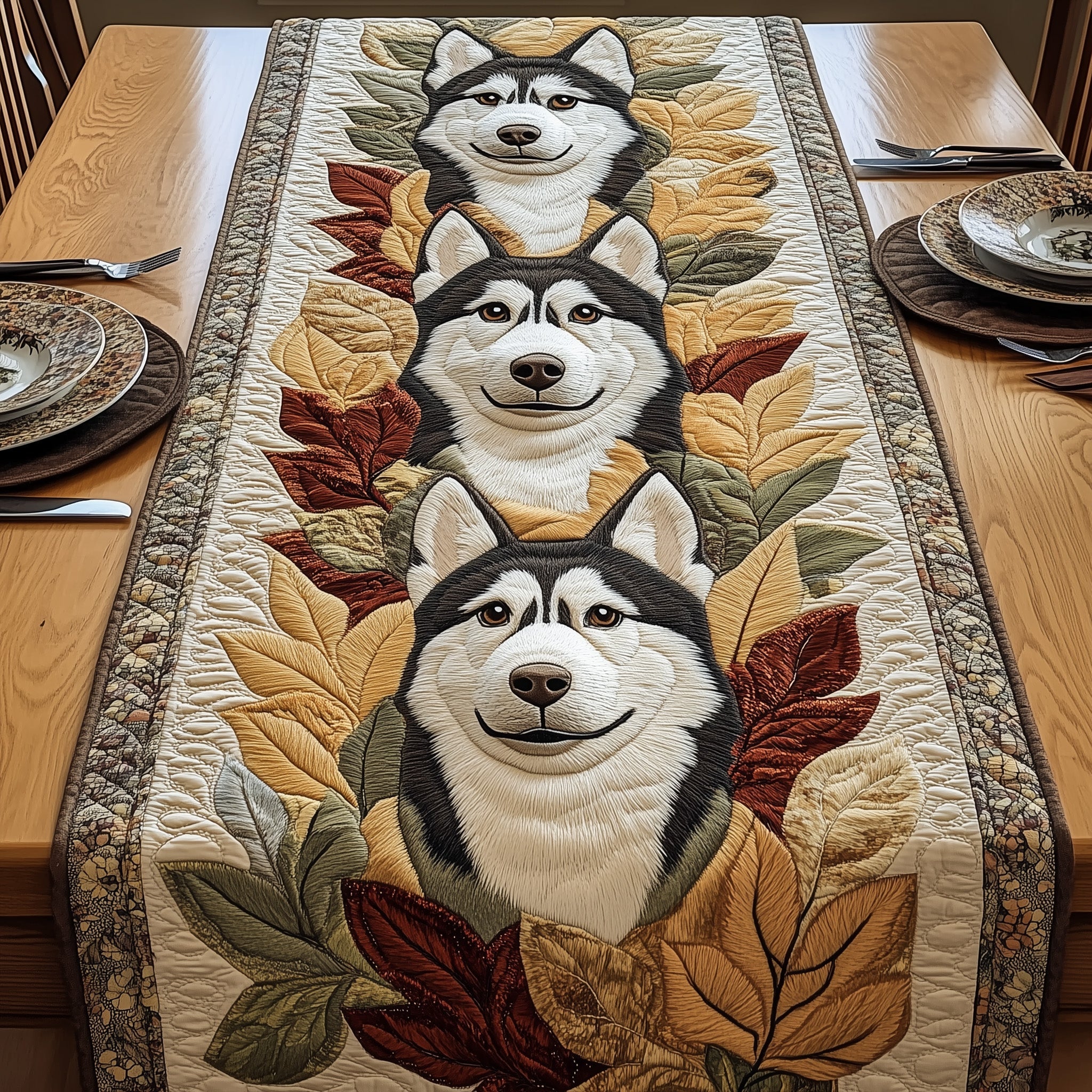 Husky Quilted Table Runner Christmas Dining Room Table Runner