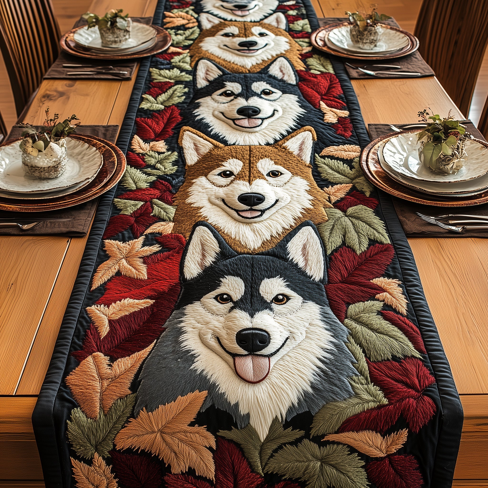 Husky Quilted Table Runner Christmas Table Runner for Family Meals