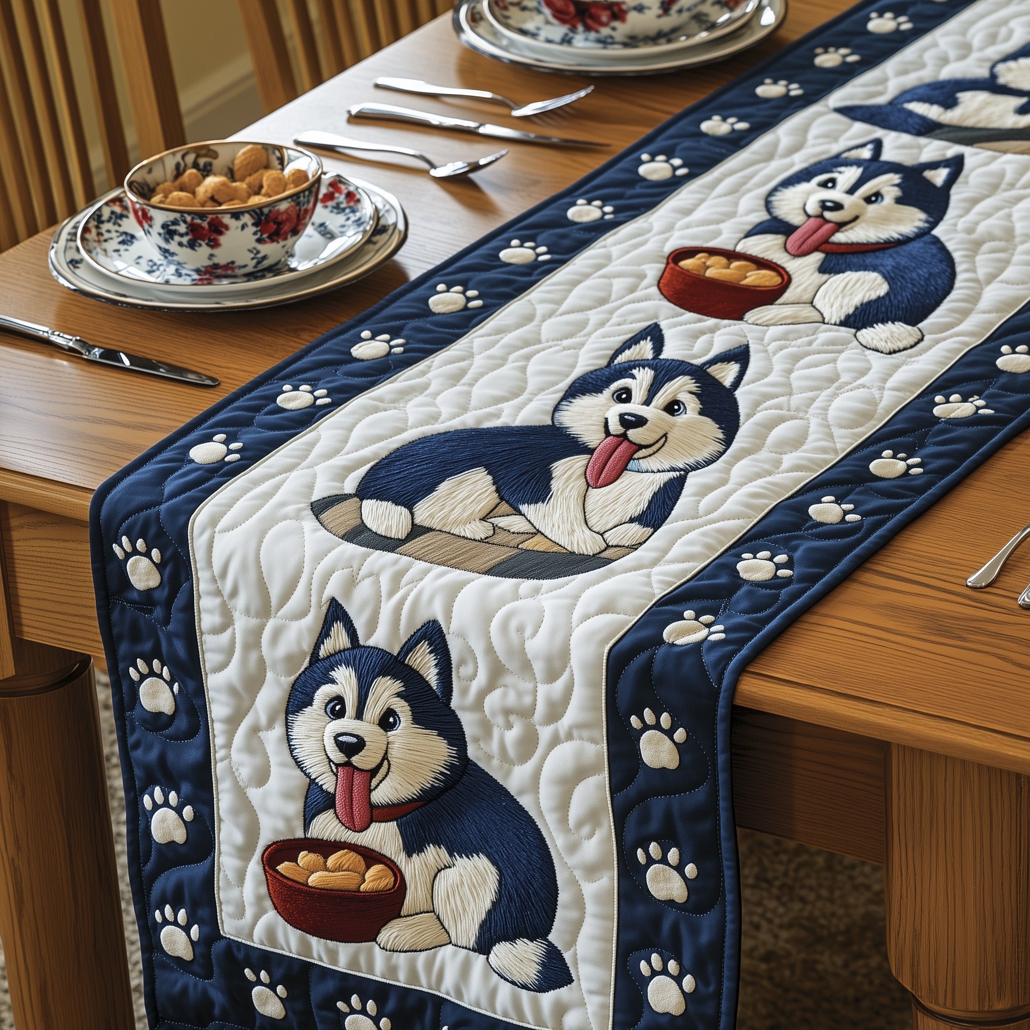 Husky Quilted Table Runner Christmas Theme Table Runner