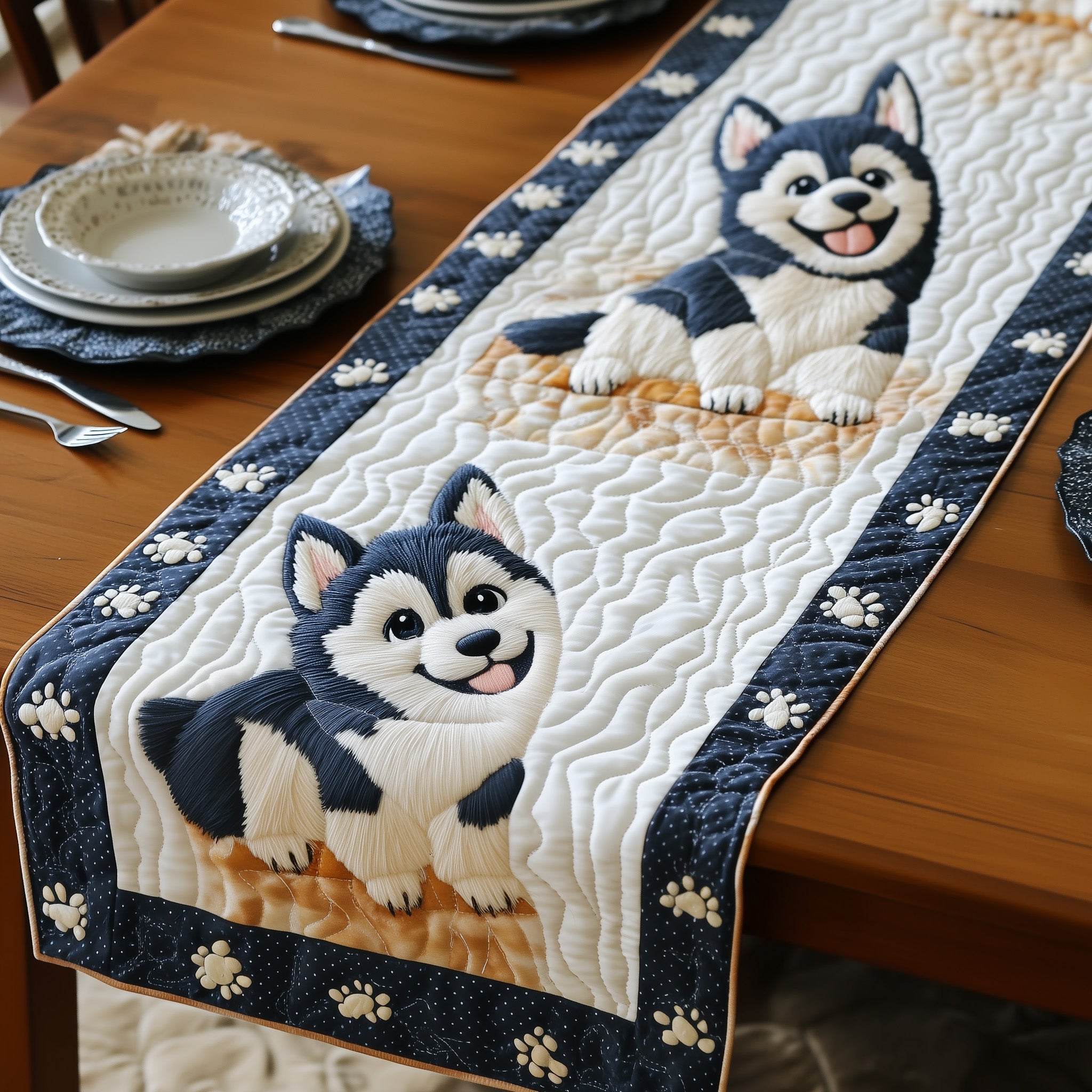 Husky Quilted Table Runner Cozy Christmas Table Runner