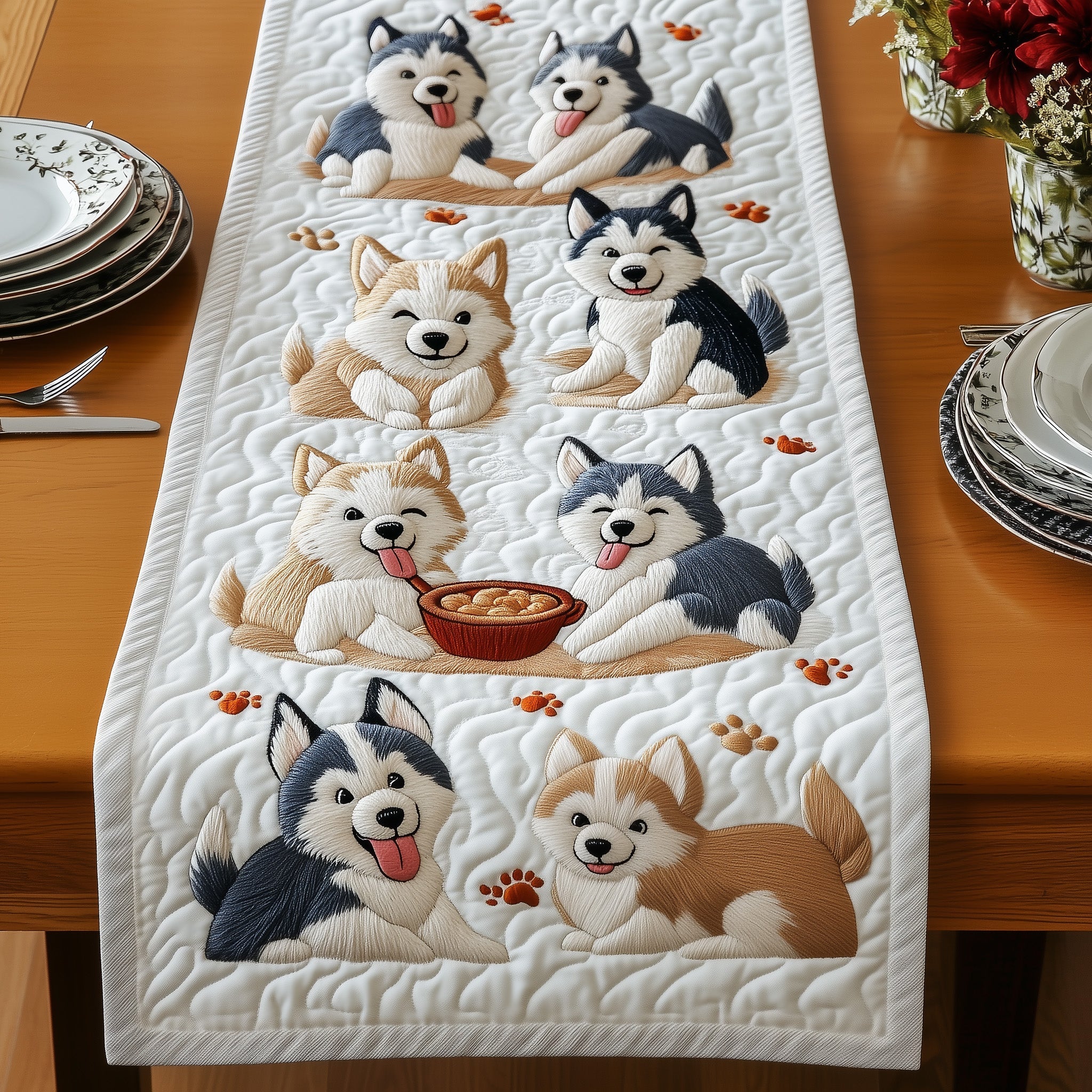 Husky Quilted Table Runner Holiday Banquet Table Runner