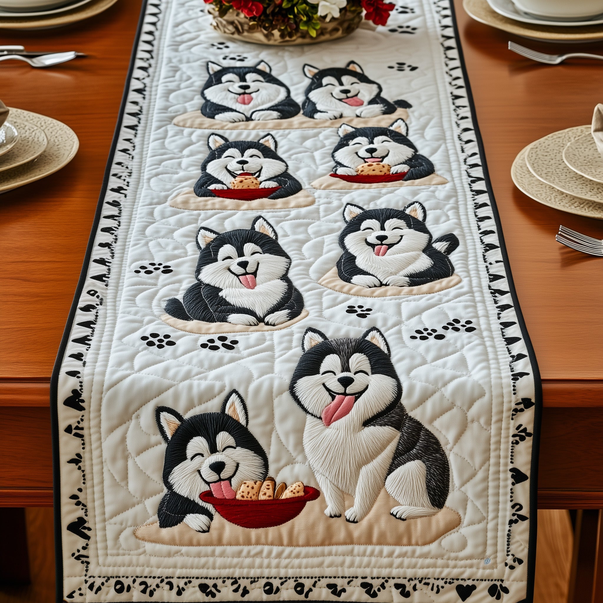 Husky Quilted Table Runner Holiday Season Table Runner