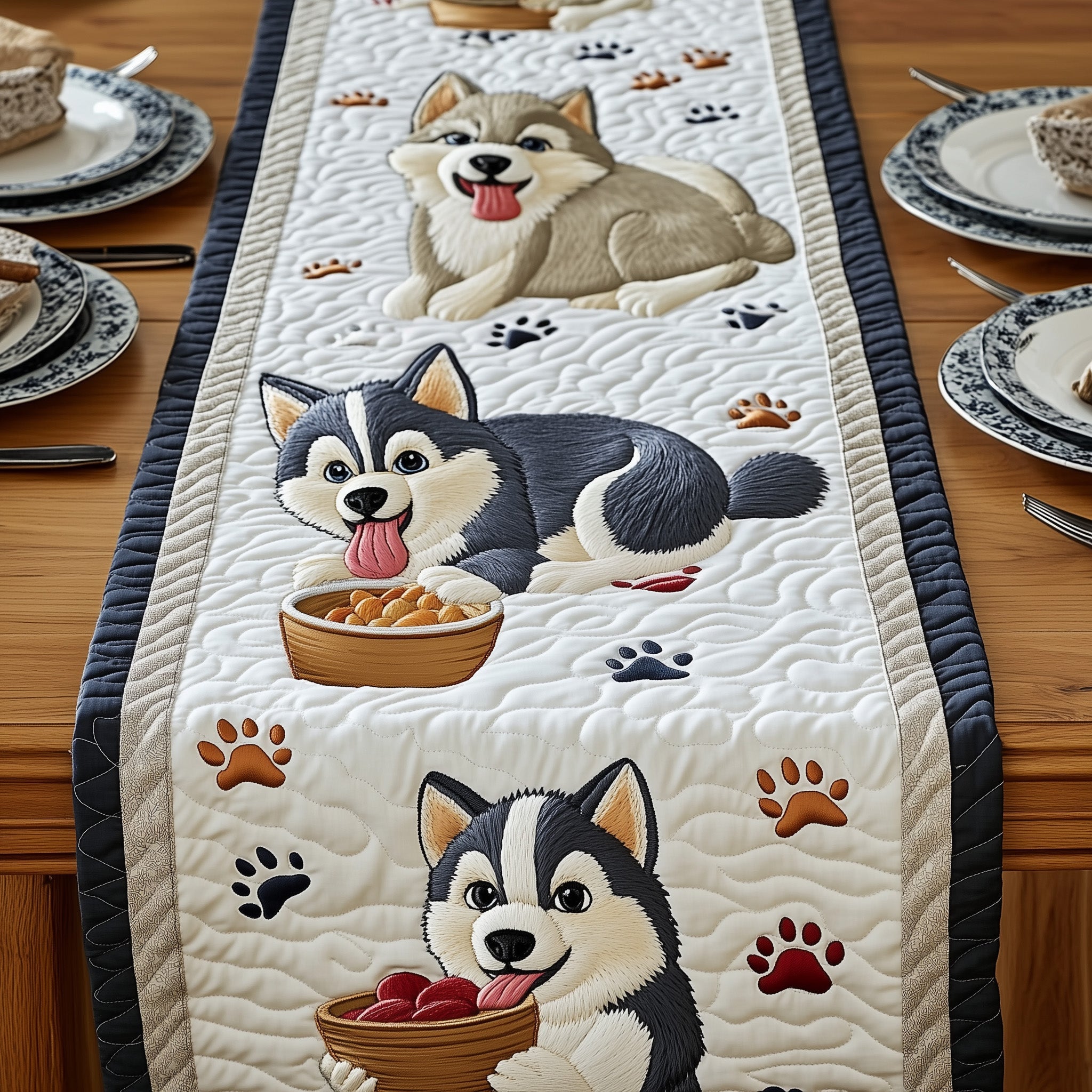 Husky Quilted Table Runner Merry Christmas Table Runner Decor