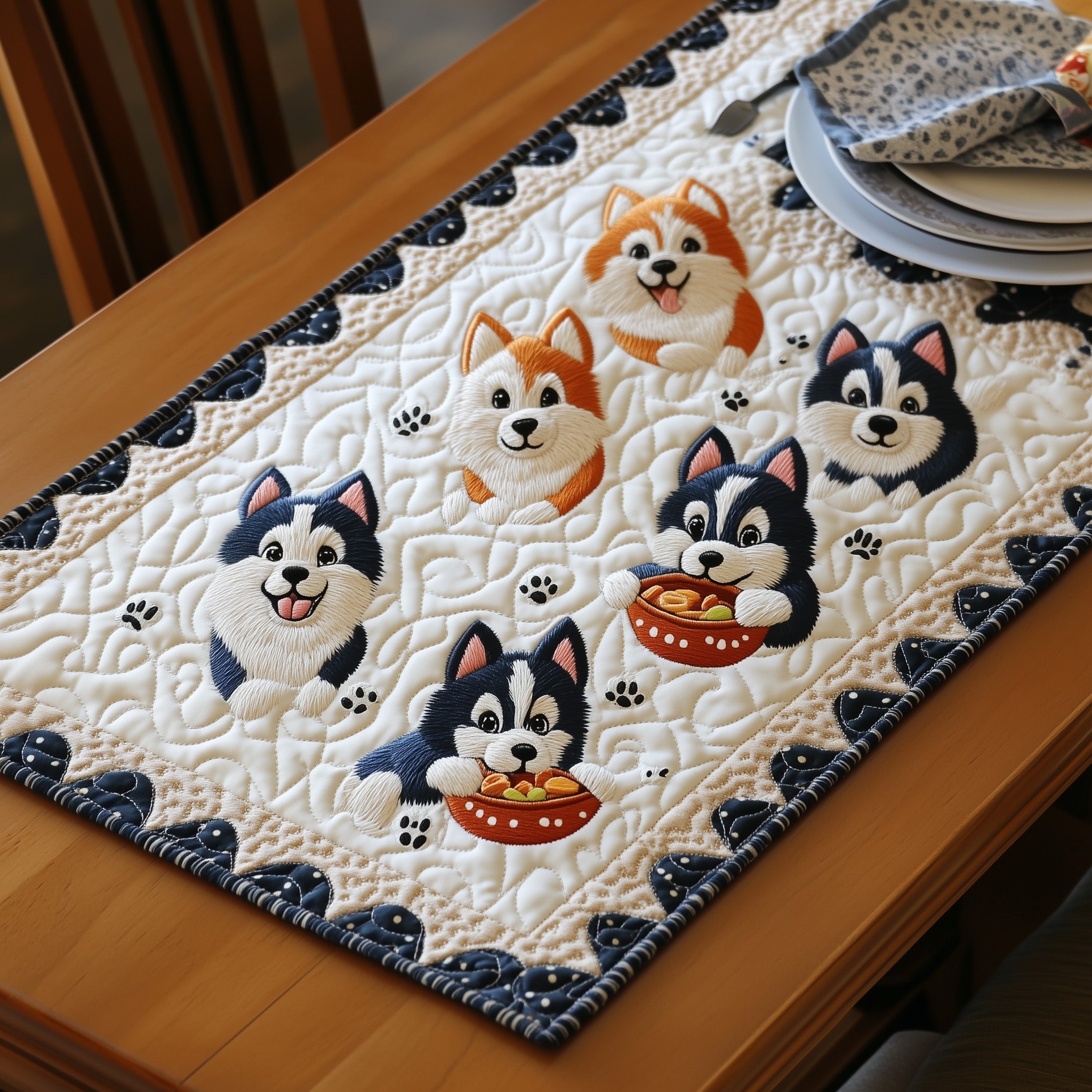 Husky Quilted Table Runner Winter Holiday Table Runner Decor
