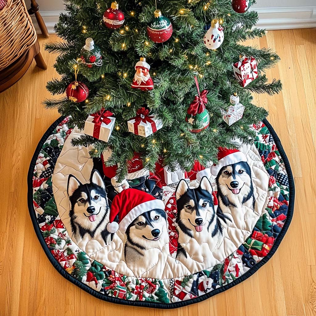 Husky Spirit Christmas Quilted Tree Skirt Festive Christmas Home Styling Festive Tree Base Cover