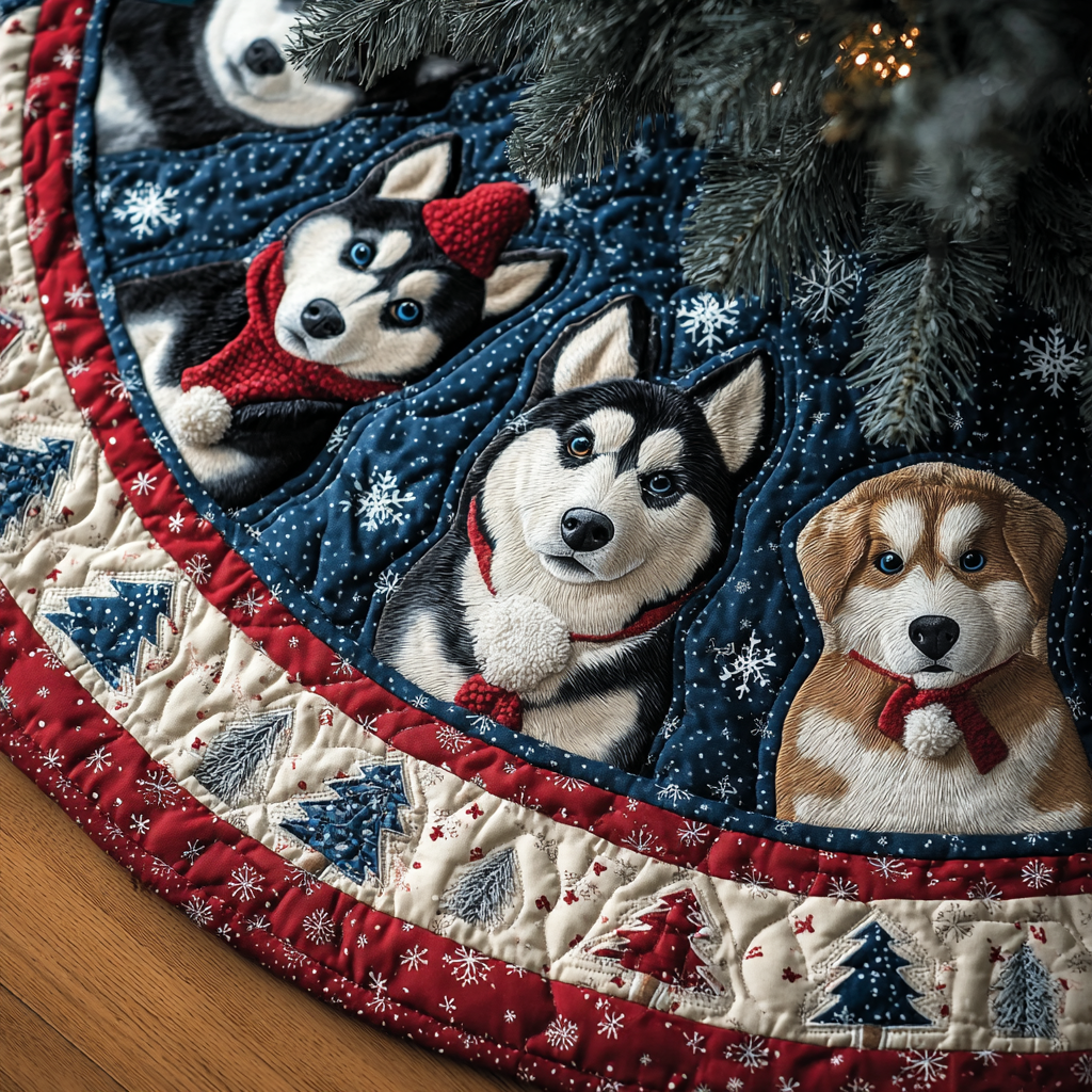 Husky Spirit Christmas Quilted Tree Skirt Luxury Quilted Tree Skirt Gift for Elegant Interiors